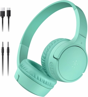 Belkin SoundForm Mini - Wireless Bluetooth Headphones for Kids with 30H Battery Life, 85dB Safe Volume Limit, Built-in Microphone - Kids On-Ear Earphones for iPhone, iPad, Fire Tablet & More - Mint over-ear headphones,closed back headphones,wireless st