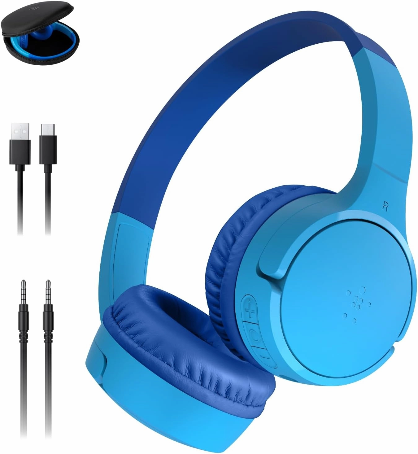 Belkin SoundForm Mini - Wireless Bluetooth Kids Headphones, 30H Battery, 85dB Safe Volume Limit, Built-in Microphone - Toddler On-Ear Earphones for iPhone, iPad - Ideal for School - Blue w/Case noise cancelling headphones,ANC headphones,travel headphones,
