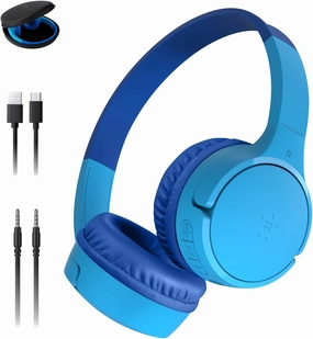Belkin SoundForm Mini - Wireless Bluetooth Kids Headphones, 30H Battery, 85dB Safe Volume Limit, Built-in Microphone - Toddler On-Ear Earphones for iPhone, iPad - Ideal for School - Blue w/Case noise cancelling headphones,ANC headphones,travel headphones,
