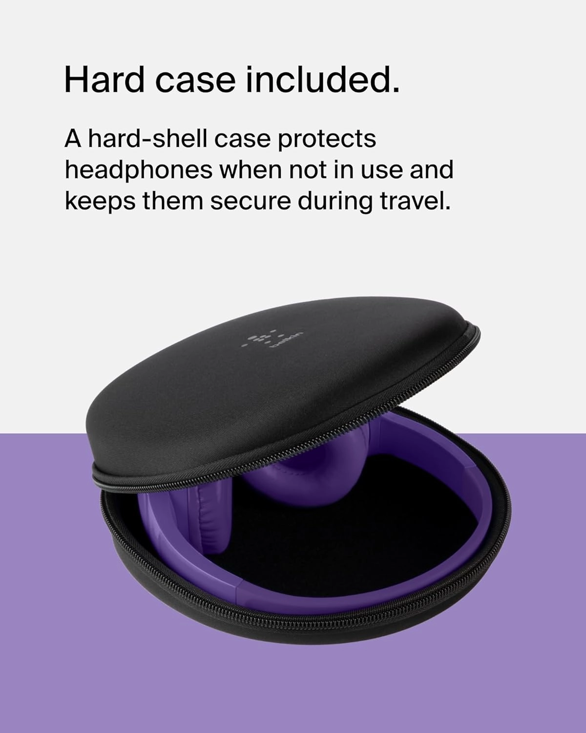 Belkin SoundForm Mini - Wireless Bluetooth Kids Headphones, 30H Battery, 85dB Safe Volume Limit, Built-in Microphone - Toddler On-Ear Earphones for iPhone, iPad - Ideal for School - Purple w/Case