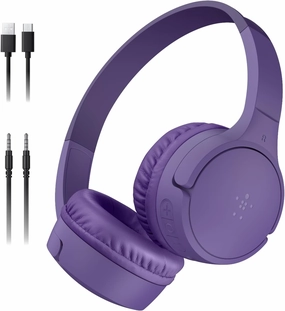 Belkin SoundForm Mini - Wireless Bluetooth Kids Headphones, 30H Battery, 85dB Safe Volume Limit, Built-in Microphone - Toddler On-Ear Earphones for iPhone, iPad, Fire Tablet, Ideal for School - Purple over-ear headphones,closed back headphones,wireless stu
