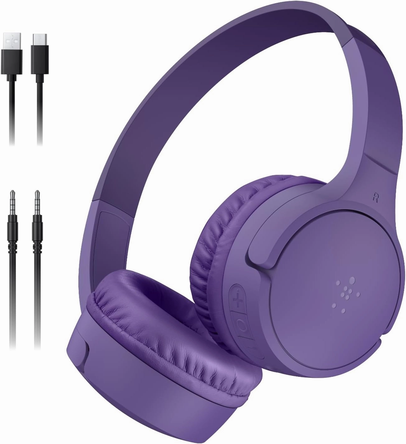 Belkin SoundForm Mini - Wireless Bluetooth Kids Headphones, 30H Battery, 85dB Safe Volume Limit, Built-in Microphone - Toddler On-Ear Earphones for iPhone, iPad, Fire Tablet, Ideal for School - Purple over-ear headphones,closed back headphones,wireless stu