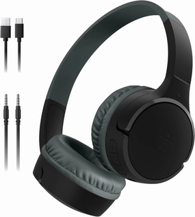 Belkin SoundForm Mini Kids Wireless Headphones w/Built-in Microphone, 30H of Playback Time, & Fun Stickers - Over-Ear Headsets for Online Learning, School, Travel, iPhone, iPad, Galaxy & More - Black over-ear headphones,closed back headphones,wirel
