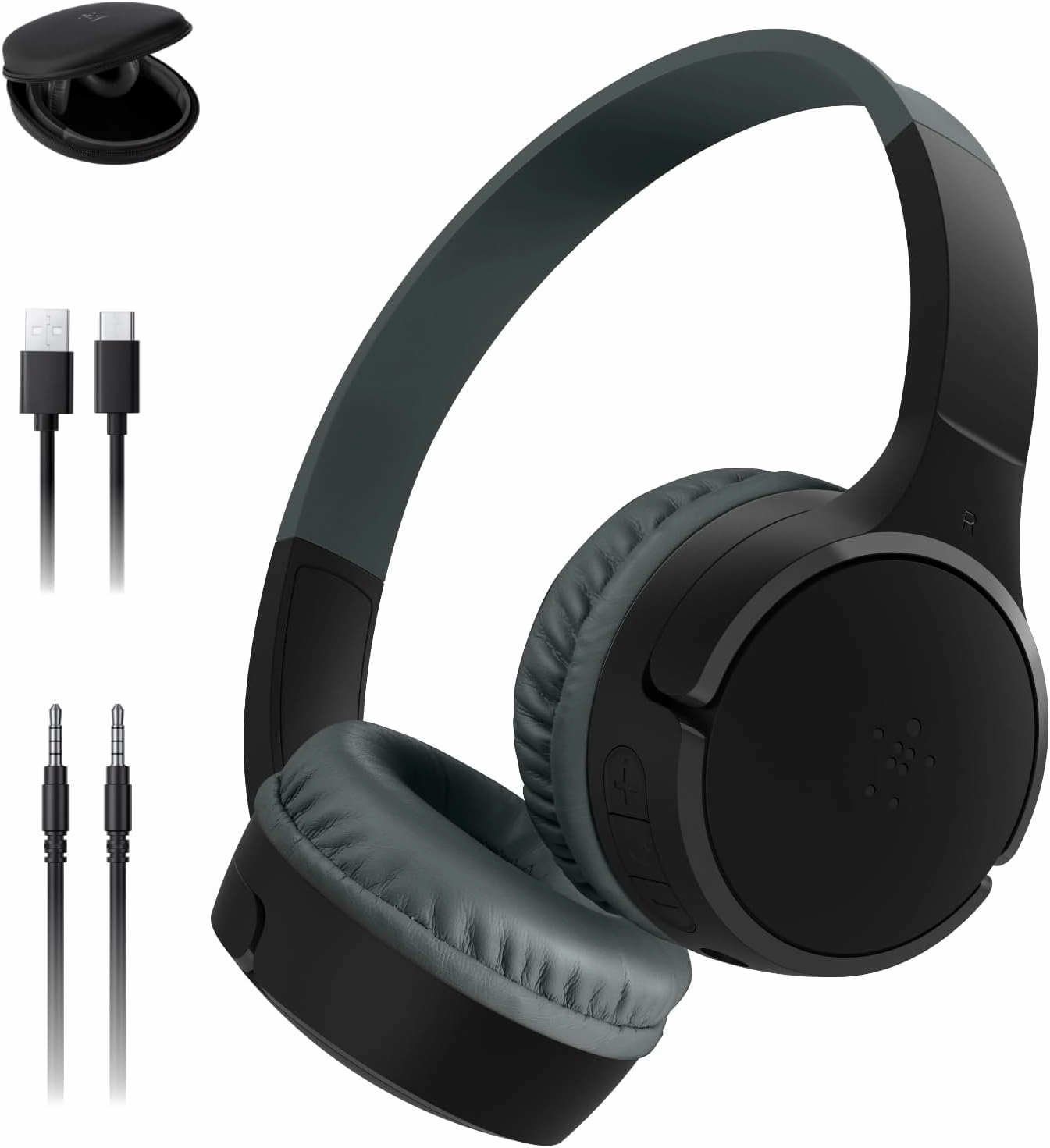 Belkin SoundForm Mini Kids Wireless Headphones w/Built-in Microphone, 30H of Playback Time, Fun Stickers, & Case - Over-Ear Headsets for Online Learning, School, iPhone, iPad, Galaxy, & More - Black noise cancelling headphones,ANC headphones,travel