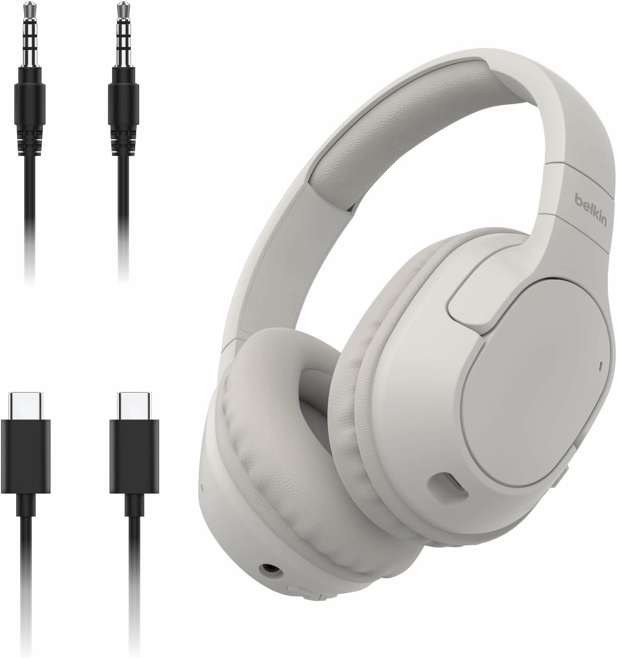 Belkin SoundForm Surround Bluetooth Over-Ear Headphones - Environmental Noise Cancelling Headphones - Wireless w/ 60H Playtime & Soft Ear Cups for iPhone, Galaxy, iPad, Travel, Home, or Office - Sand over-ear headphones,closed back headphones,wireless 