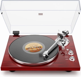 Belt Drive Turntable for Vinyl Record Player,Connect with Bluetooth Speakers or Active Speaker,Built-in Phono Pre-amp,USB Digital Output, Magnetic Cartridge,High-Gloss Wood Design(Red) belt-drive turntable,vinyl record player,audiophile turntable,