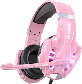 BENGOO G9000 Professional Gaming Headset for PS4, PC, Xbox One Controller, Noise Cancelling Over Ear Headphones with Mic, LED Light, Bass Surround, Soft Memory Earmuffs for Laptop Nintendo - Pink over-ear headphones,closed back headphones,wireless studio c