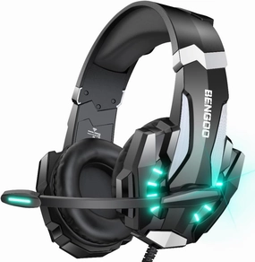 BENGOO G9000 Stereo Gaming Headset for PS4 PC Xbox One PS5 Controller, Noise Cancelling Over Ear Headphones with Mic, LED Light, Bass Surround, Soft Memory Earmuffs for Laptop Mac - Black over-ear headphones,closed back headphones,wireless studio cans,