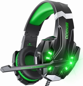 BENGOO G9000 Stereo Gaming Headset for PS4 PC Xbox One PS5 Controller, Noise Cancelling Over Ear Headphones with Mic, LED Light, Bass Surround, Soft Memory Earmuffs for Laptop Mac - Green over-ear headphones,closed back headphones,wireless studio cans,