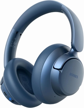 BERIBES Upgraded Hybrid Active Noise Cancelling Wireless Headphones with Transparent Modes,70H Playtime Bluetooth Headphones Wireless with Mic, Deep Bass,3.5MM Cable,Soft-Earpads,Fast Charging-Blue audiophile headphones,high-end headphones,studio over-ear,