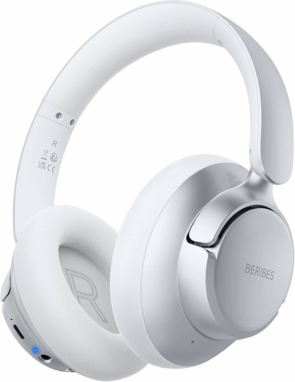 BERIBES Upgraded Hybrid Active Noise Cancelling Wireless Headphones with Transparent Modes,70H Playtime Bluetooth Headphones Wireless with Mic, Deep Bass,3.5MM Cable,Soft-Earpads,Fast Charging-Silver audiophile headphones,high-end headphones,studio over-ea