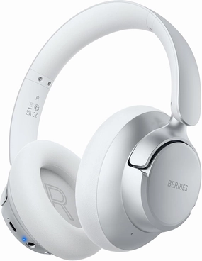 BERIBES Upgraded Hybrid Active Noise Cancelling Wireless Headphones with Transparent Modes,70H Playtime Bluetooth Headphones Wireless with Mic, Deep Bass,3.5MM Cable,Soft-Earpads,Fast Charging-Silver audiophile headphones,high-end headphones,studio over-ea