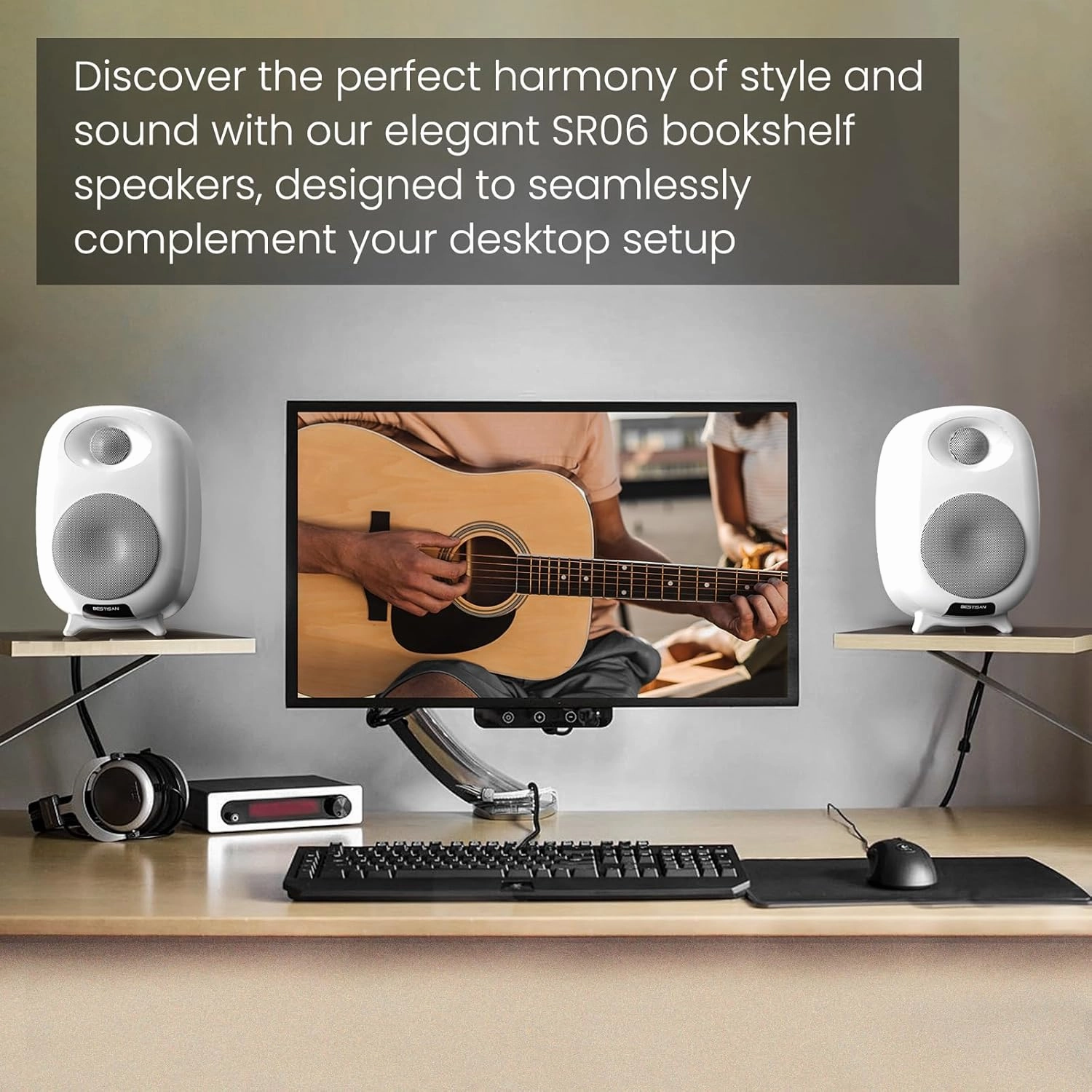 BESTISAN Bluetooth Bookshelf RCA Speakers for Record Player, Turntable Speaker with 4 inch Woofer, Optical/RCA Inputs for PC and TV, White, Pair, SR06