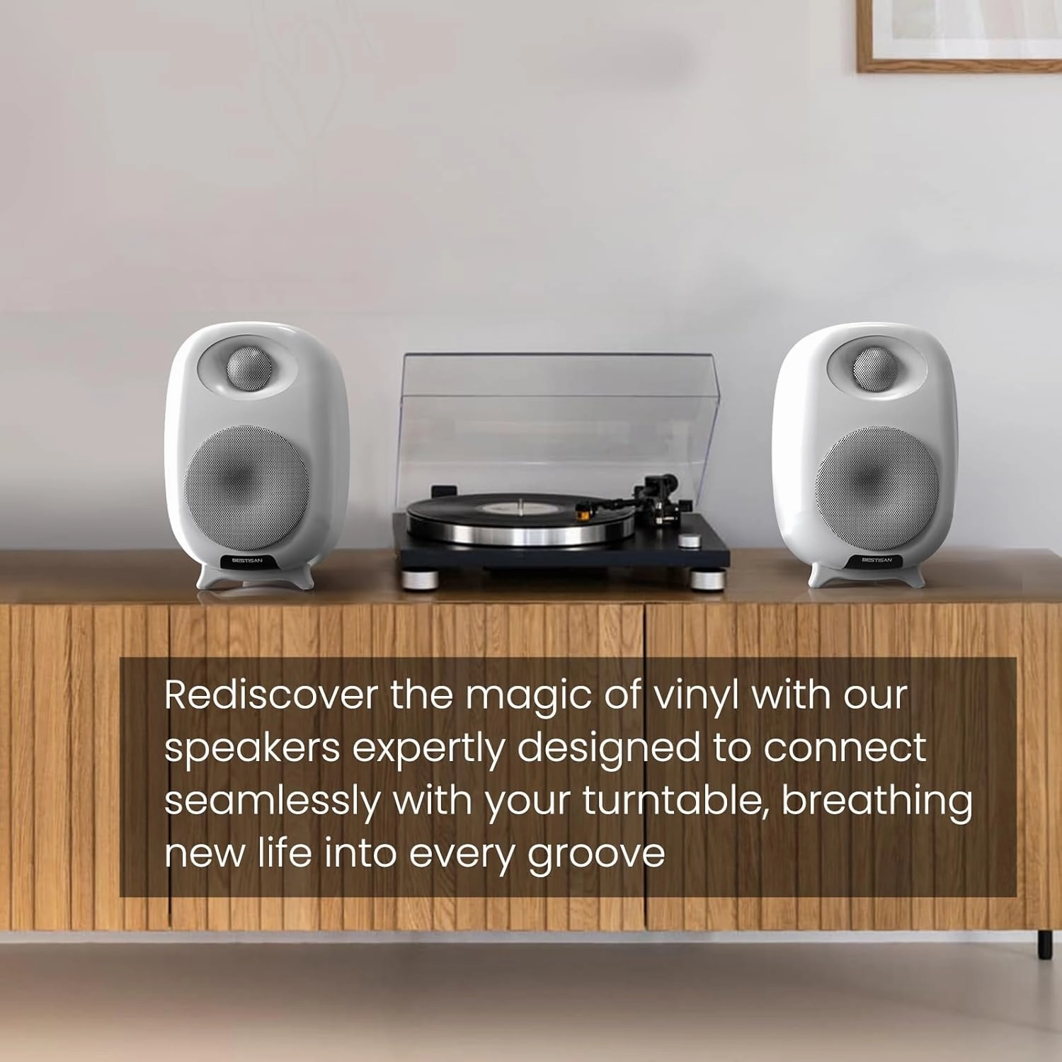 BESTISAN Bluetooth Bookshelf RCA Speakers for Record Player, Turntable Speaker with 4 inch Woofer, Optical/RCA Inputs for PC and TV, White, Pair, SR06