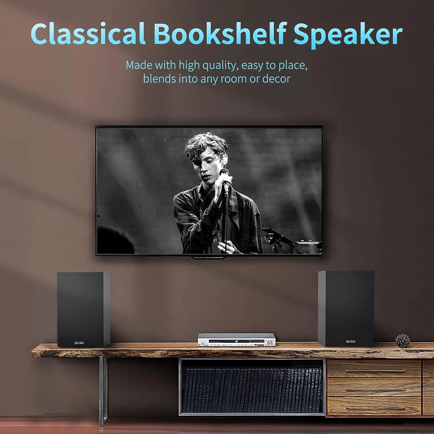 BESTISAN Bookshelf Speakers, 4 Inch Powered Bookshelf Speakers with Deep Bass, Bluetooth 5.0 Studio Monitor Speakers, 2.0 Neared Field Audio Speakers with 2 RCA Line Input, Set of 2 Black-New Model