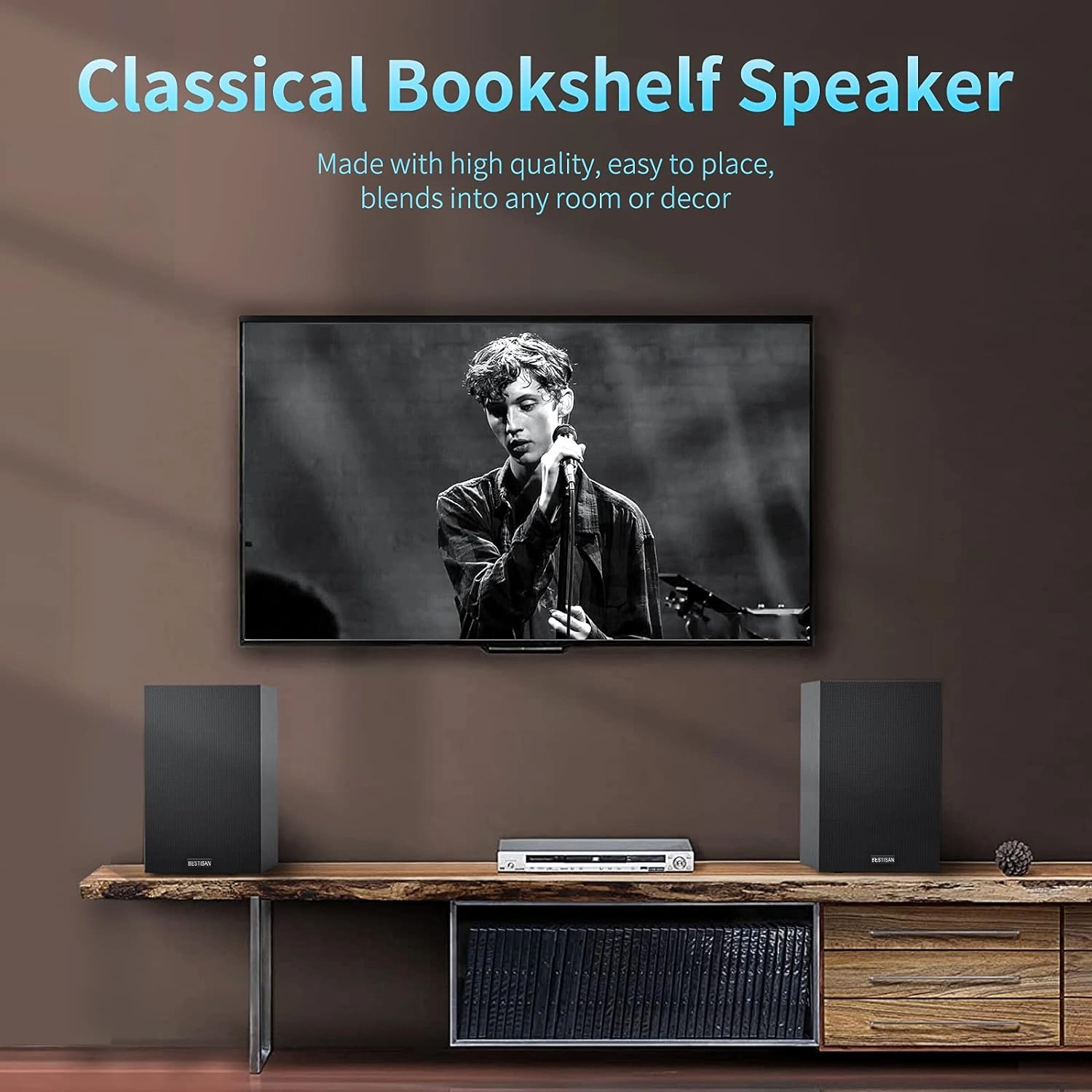 BESTISAN Bookshelf Speakers, 4 Inch Powered Bookshelf Speakers with Deep Bass, Bluetooth 5.0 Studio Monitor Speakers, 2.0 Neared Field Audio Speakers with 2 RCA Line Input, Set of 2 Black-New Model