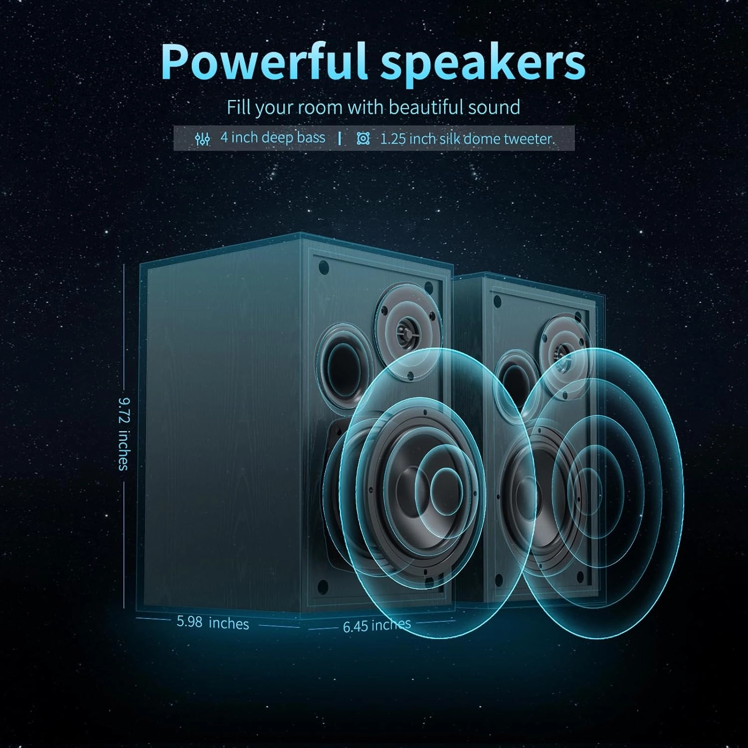 BESTISAN Bookshelf Speakers, 4 Inch Powered Bookshelf Speakers with Deep Bass, Bluetooth 5.0 Studio Monitor Speakers, 2.0 Neared Field Audio Speakers with 2 RCA Line Input, Set of 2 Black-New Model