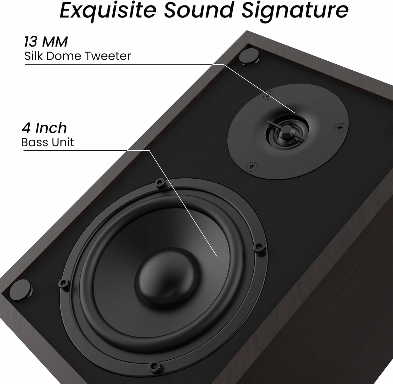 BESTISAN Bookshelf Speakers, Powered Bluetooth Speakers with RCA Input and Sub Output, Wireless Bluetooth Speakers with 4 Inch Woofer, Wood Grain