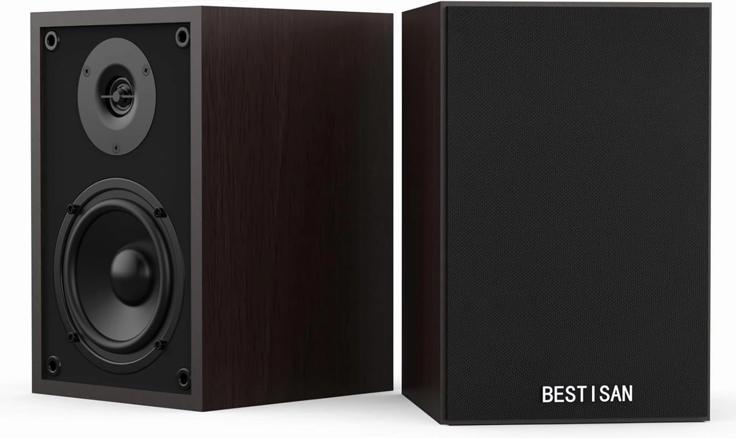 BESTISAN Bookshelf Speakers, Powered Bluetooth Speakers with RCA Input and Sub Output, Wireless Bluetooth Speakers with 4 Inch Woofer, Wood Grain