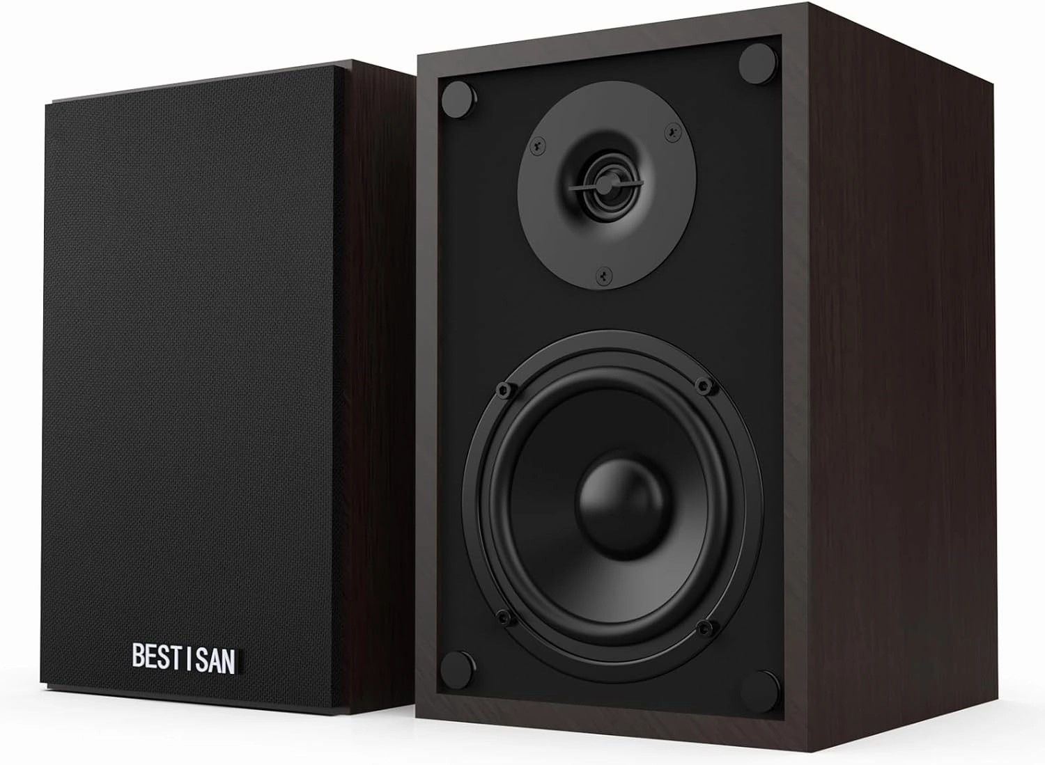 BESTISAN Bookshelf Speakers, Powered Bluetooth Speakers with RCA Input and Sub Output, Wireless Bluetooth Speakers with 4 Inch Woofer, Wood Grain bookshelf speakers,compact stereo speakers,hi-fi shelf speakers,