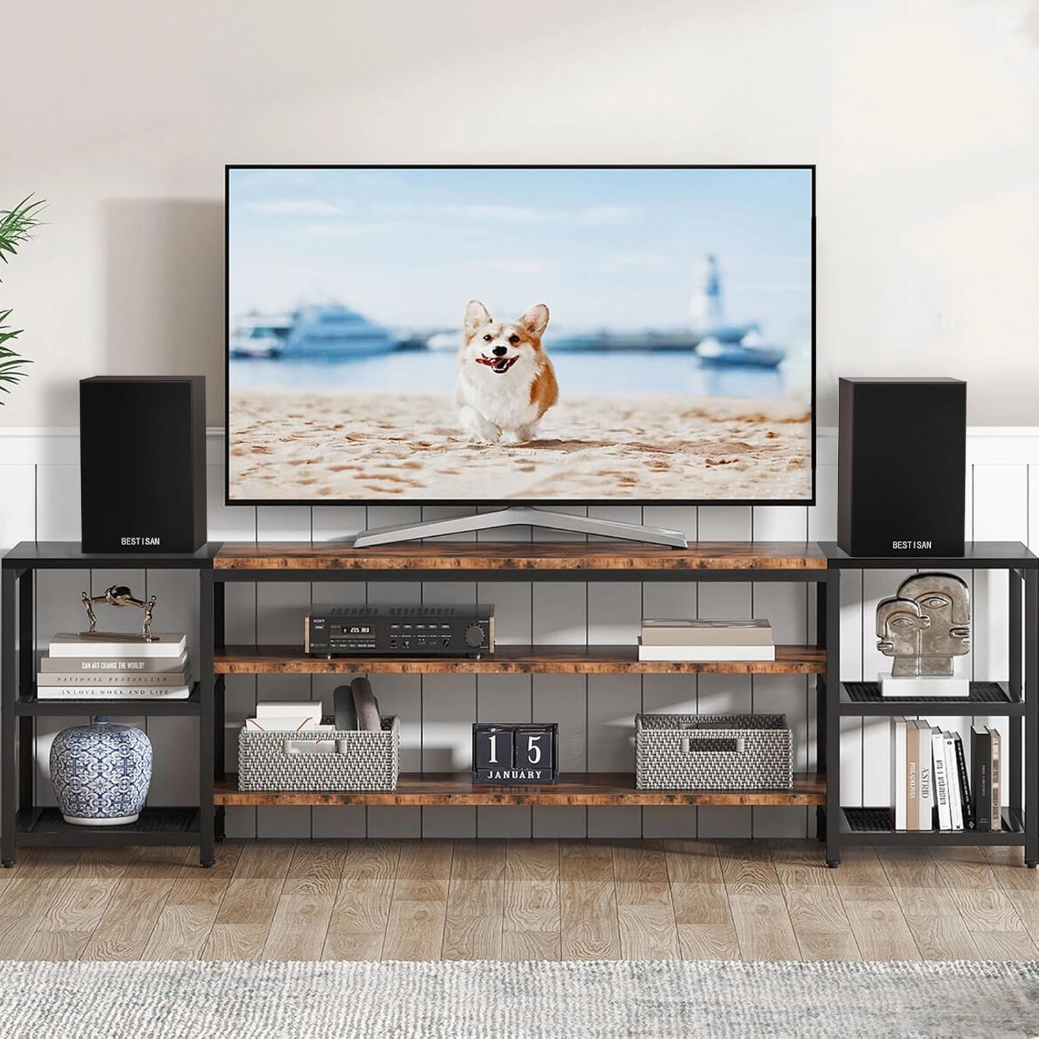 BESTISAN Bookshelf Speakers, Powered Bluetooth Speakers with RCA Input and Sub Output, Wireless Bluetooth Speakers with 4 Inch Woofer, Wood Grain