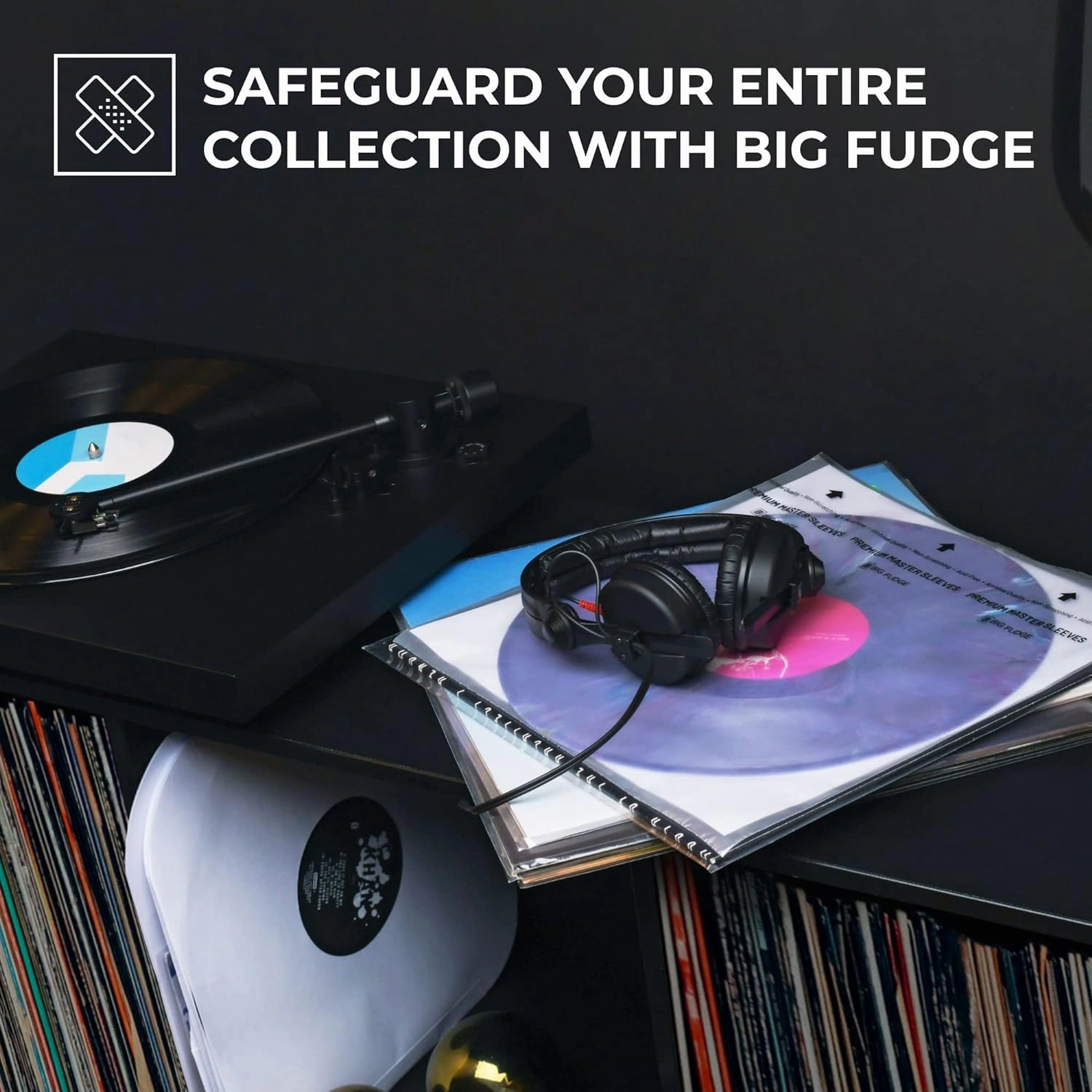 Big Fudge 50x Premium Vinyl Record Inner Sleeves - Clear 3-Ply Album Covers with Anti-Static Rice Paper - Master Vinyl Record Sleeves - Acid Free Protective Cover for 12" Records