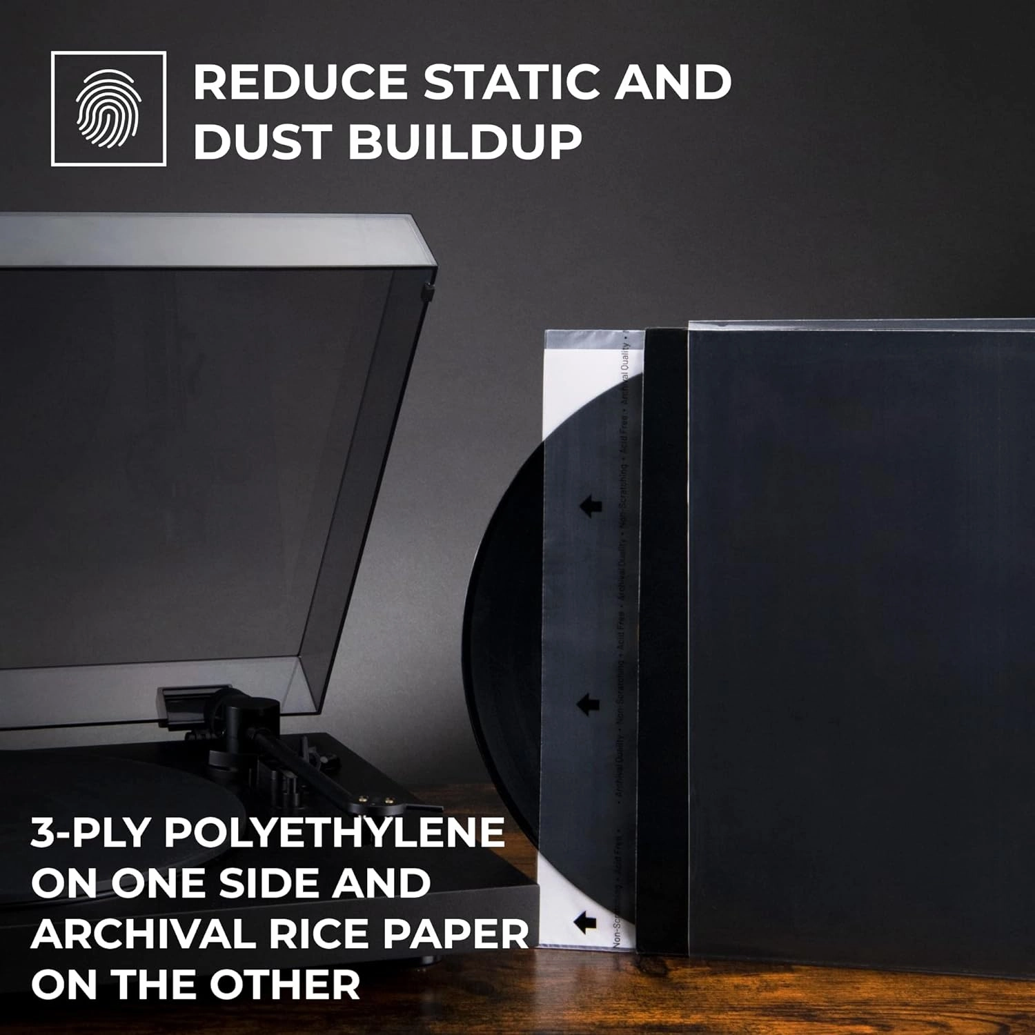 Big Fudge 50x Premium Vinyl Record Inner Sleeves - Clear 3-Ply Album Covers with Anti-Static Rice Paper - Master Vinyl Record Sleeves - Acid Free Protective Cover for 12" Records