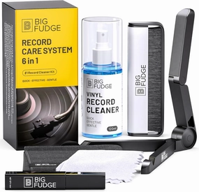 Big Fudge Complete Vinyl Record Cleaning Kit - 6-in-1 Vinyl Cleaner - incl. Carbon Fiber Brush, Stylus Cleaner, Drying Stand, Microfiber Cloth & Towel - Record Player Accessories record cleaning kit,vinyl cleaner,stylus brush set,