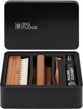 Big Fudge Vinyl Collector's Edition Record Cleaning Brush Kit - 100% Sapele Wood Vinyl Brush & Accessories for Records - Velvet Brush Stylus Brush Cleaner Solution w Storage Case record cleaning kit,vinyl cleaner,stylus brush set,