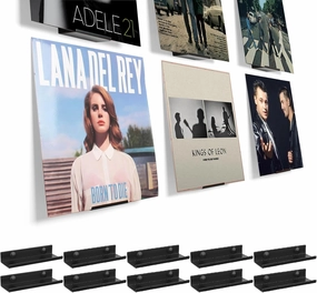 BiJun Vinyl Wall Mount 10 Pack, Black Metal Vinyl Holder Wall Display Shelf Record Wall Mount Stand for Albums LP Minimalist Record Wall Storage Set for CD Display in Office Home vinyl storage,record holder,LP organizer,