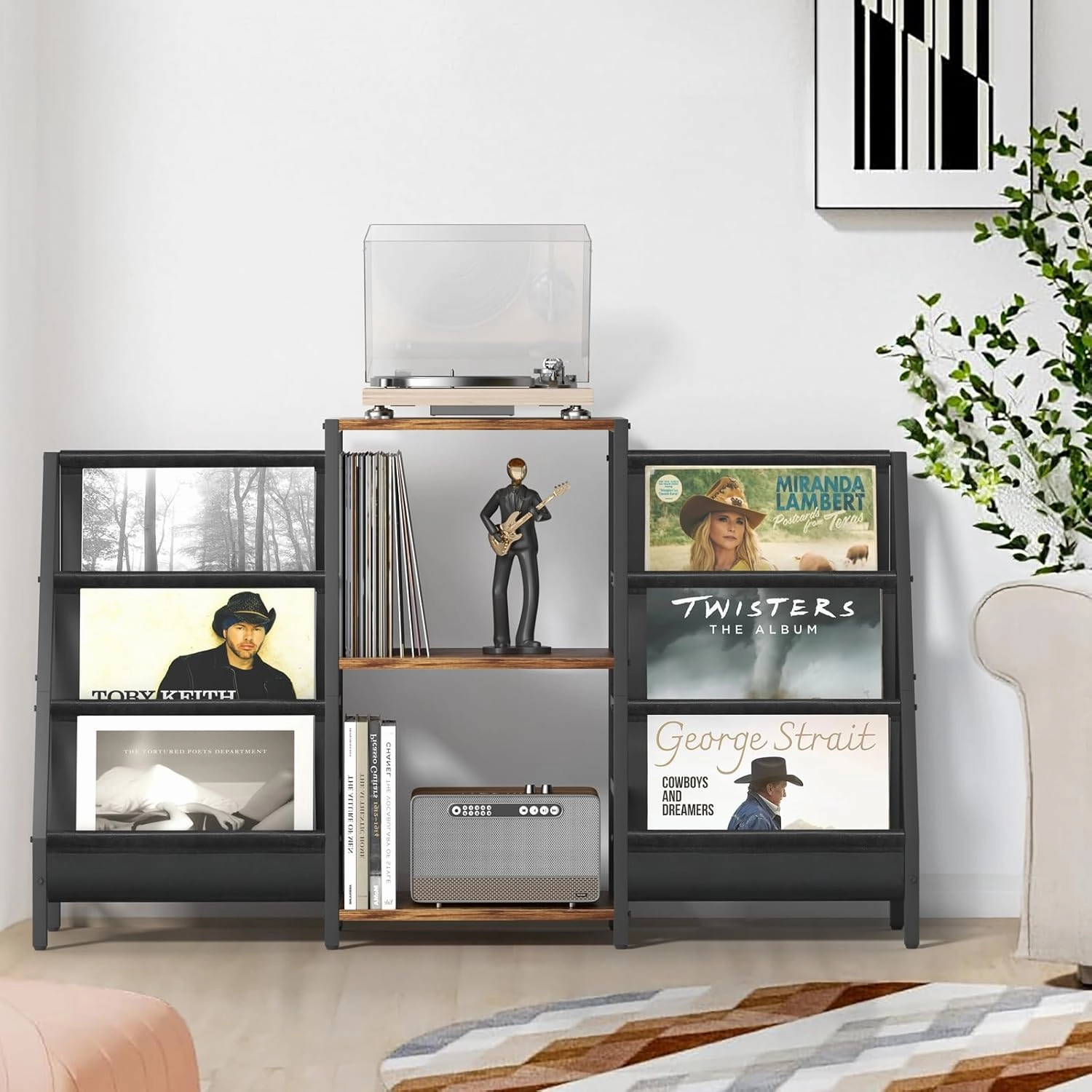 Bikoney Record Player Stand - 6-Tier Vinyl Record Storage for Up to 280 Albums, Holder for Living Room