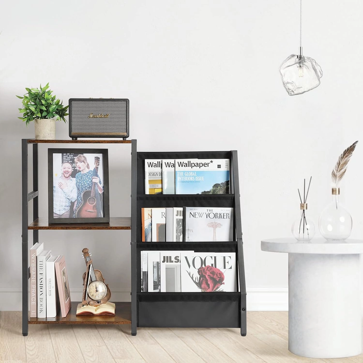 Bikoney Record Player Stand, Turntable Stand with 3-Tier Vinyl Record Storage, Record Player Table 200 Albums, End Table with Vinyl Display Holder Shelf, Record Player Cabinet Media Console for Stereo