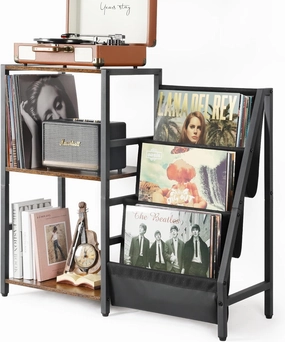 Bikoney Record Player Stand, Turntable Stand with 3-Tier Vinyl Record Storage, Record Player Table 200 Albums, End Table with Vinyl Display Holder Shelf, Record Player Cabinet Media Console for Stereo vinyl accessories,turntable parts,record player tools,