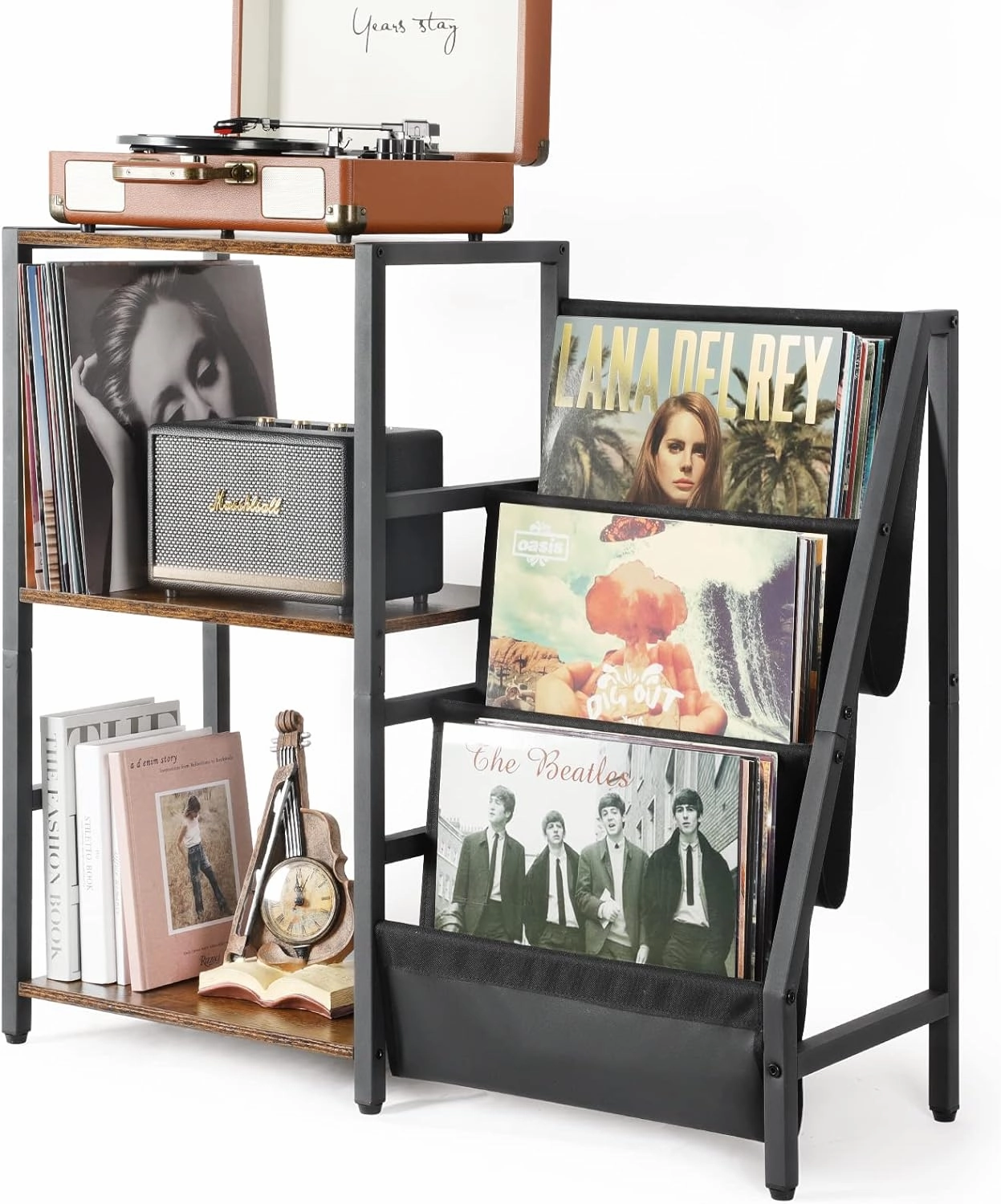 Bikoney Record Player Stand, Turntable Stand with 3-Tier Vinyl Record Storage, Record Player Table 200 Albums, End Table with Vinyl Display Holder Shelf, Record Player Cabinet Media Console for Stereo vinyl accessories,turntable parts,record player tools,