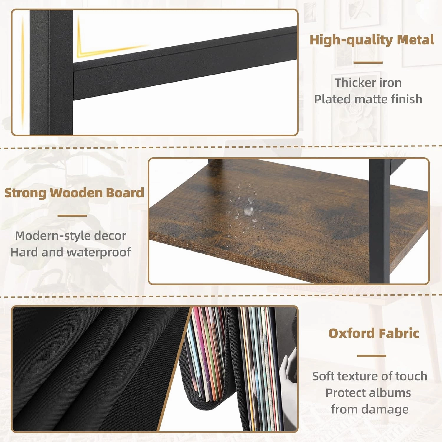 Bikoney Record Player Stand, Turntable Stand with 3-Tier Vinyl Record Storage, Record Player Table 200 Albums, End Table with Vinyl Display Holder Shelf, Record Player Cabinet Media Console for Stereo