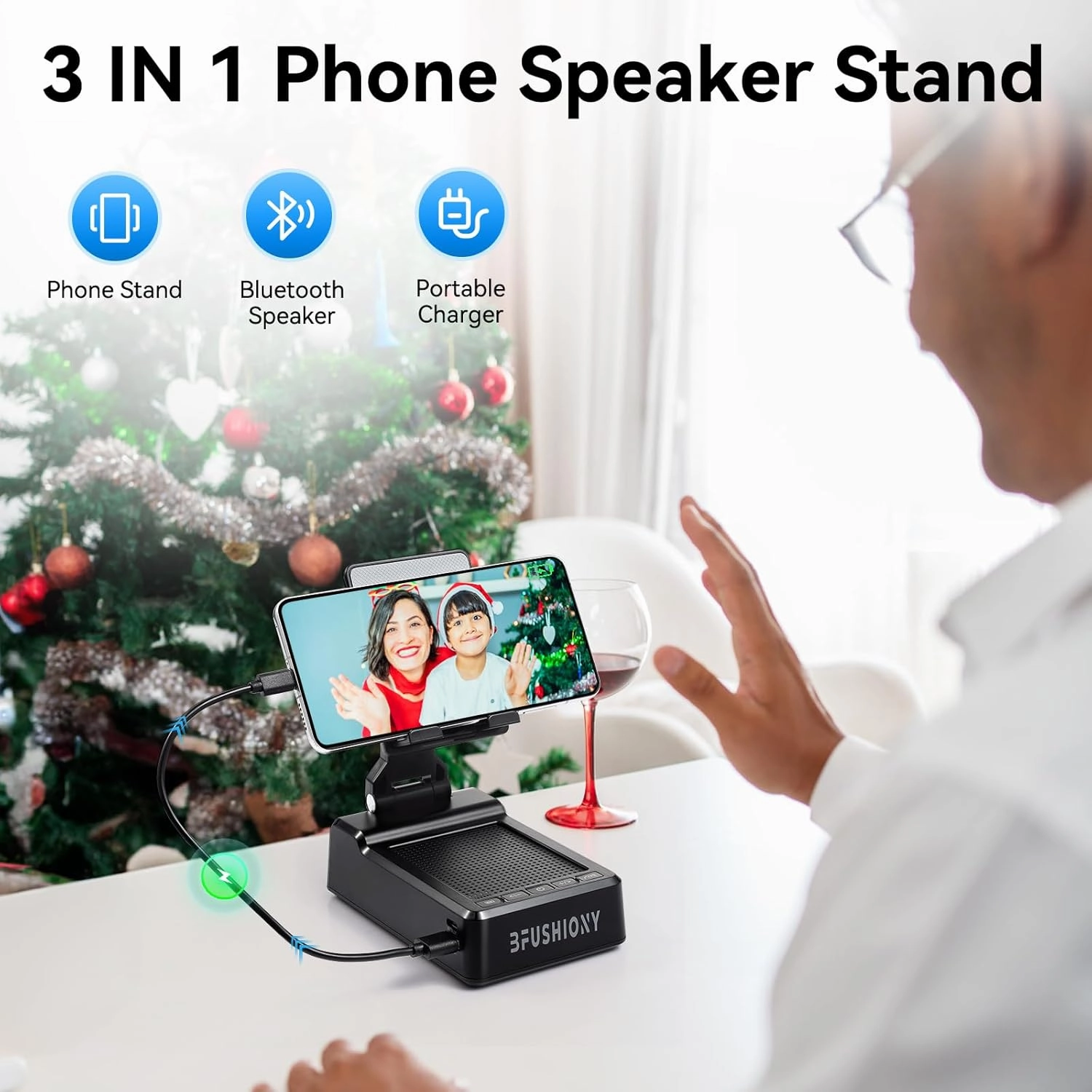 Birthday Gifts for Men Women Father's Day - Phone Stand with Wireless Speaker and Charger for iPhone/Android/Tablet, Unique Gift for Him Dad Mom Tech Gadgets