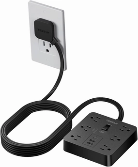 Black Surge Protector Power Strip, TESSAN Flat Plug Extension Cord 5 FT with 6 Outlets 3 USB Charger (1 USB C), 1700J Protection Multiple Outlets Charging Station for Home, Office, College Dorm Room power cord,hi-fi power cable,AC power lead,