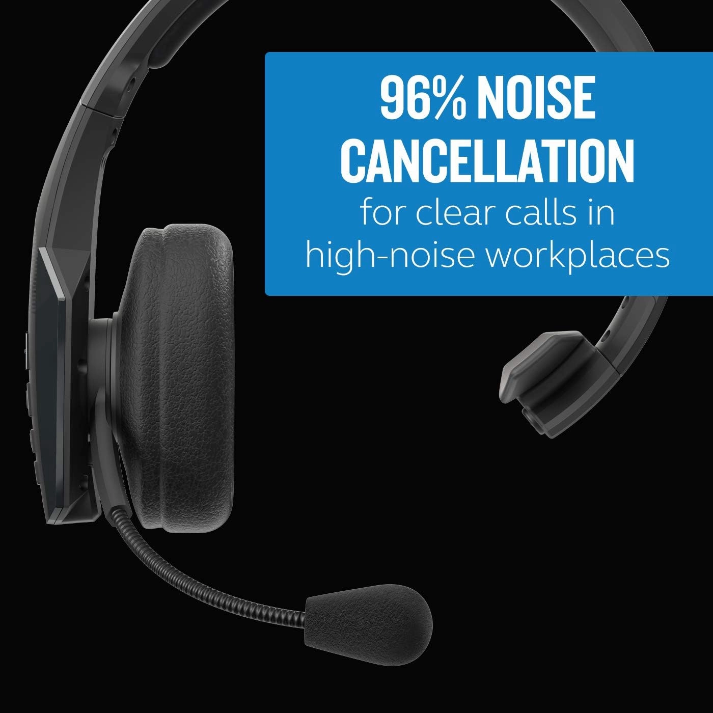 BlueParrott B450-XT Mono Bluetooth Wireless Headphones 96% Noise Canceling Over Head Trucker Headset with Mic, All Day Comfort Padded Headband, 300 ft. Wireless Range, 24 hrs. Talk Time, Black