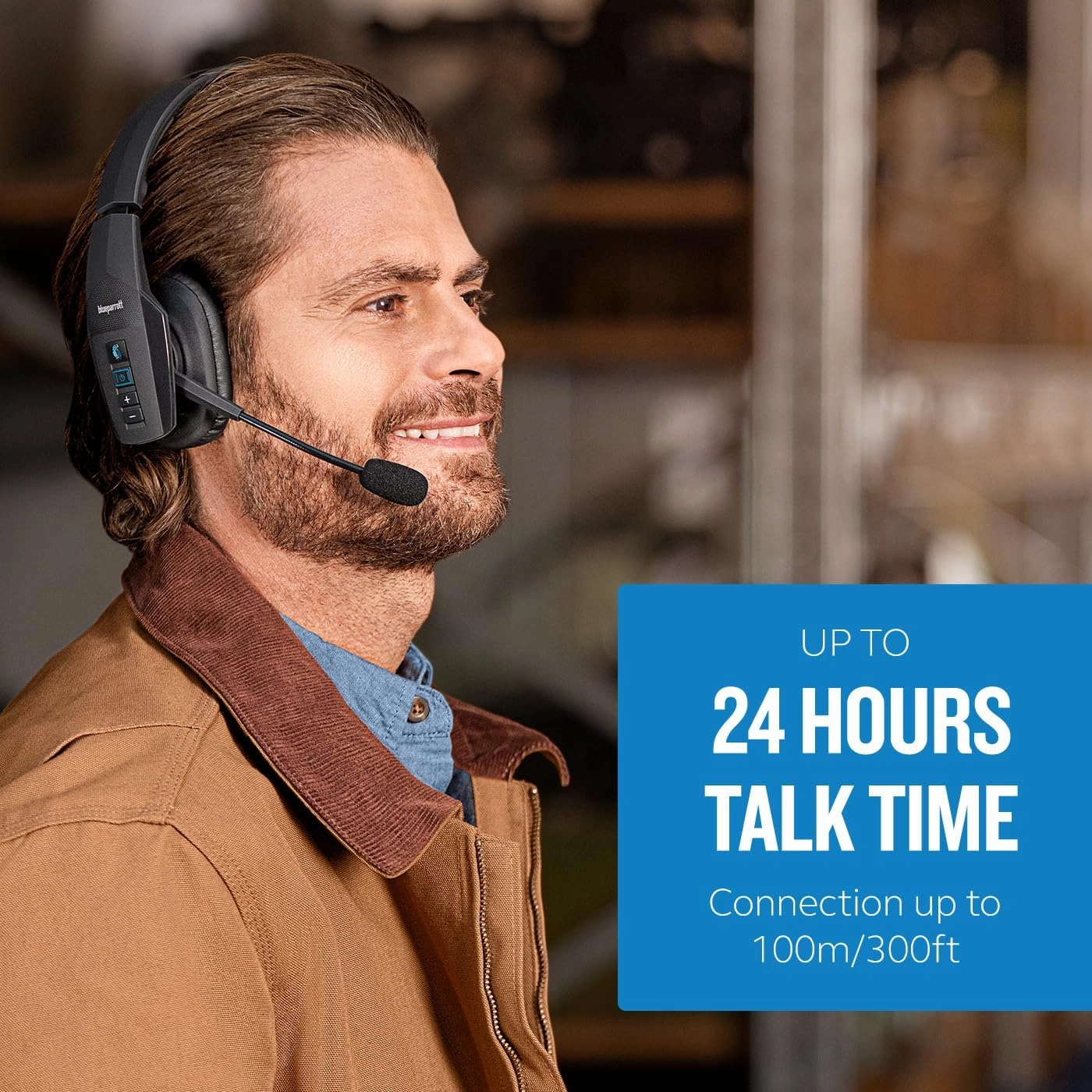 BlueParrott B450-XT Mono Bluetooth Wireless Headphones 96% Noise Canceling Over Head Trucker Headset with Mic, All Day Comfort Padded Headband, 300 ft. Wireless Range, 24 hrs. Talk Time, Black