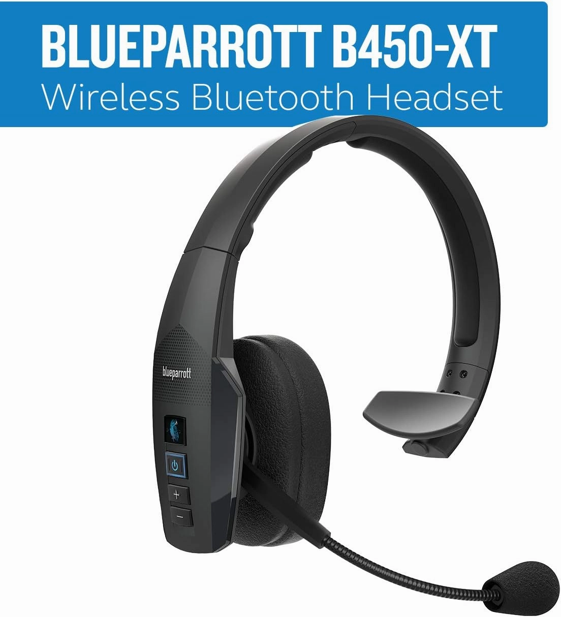 BlueParrott B450-XT Mono Bluetooth Wireless Headphones 96% Noise Canceling Over Head Trucker Headset with Mic, All Day Comfort Padded Headband, 300 ft. Wireless Range, 24 hrs. Talk Time, Black