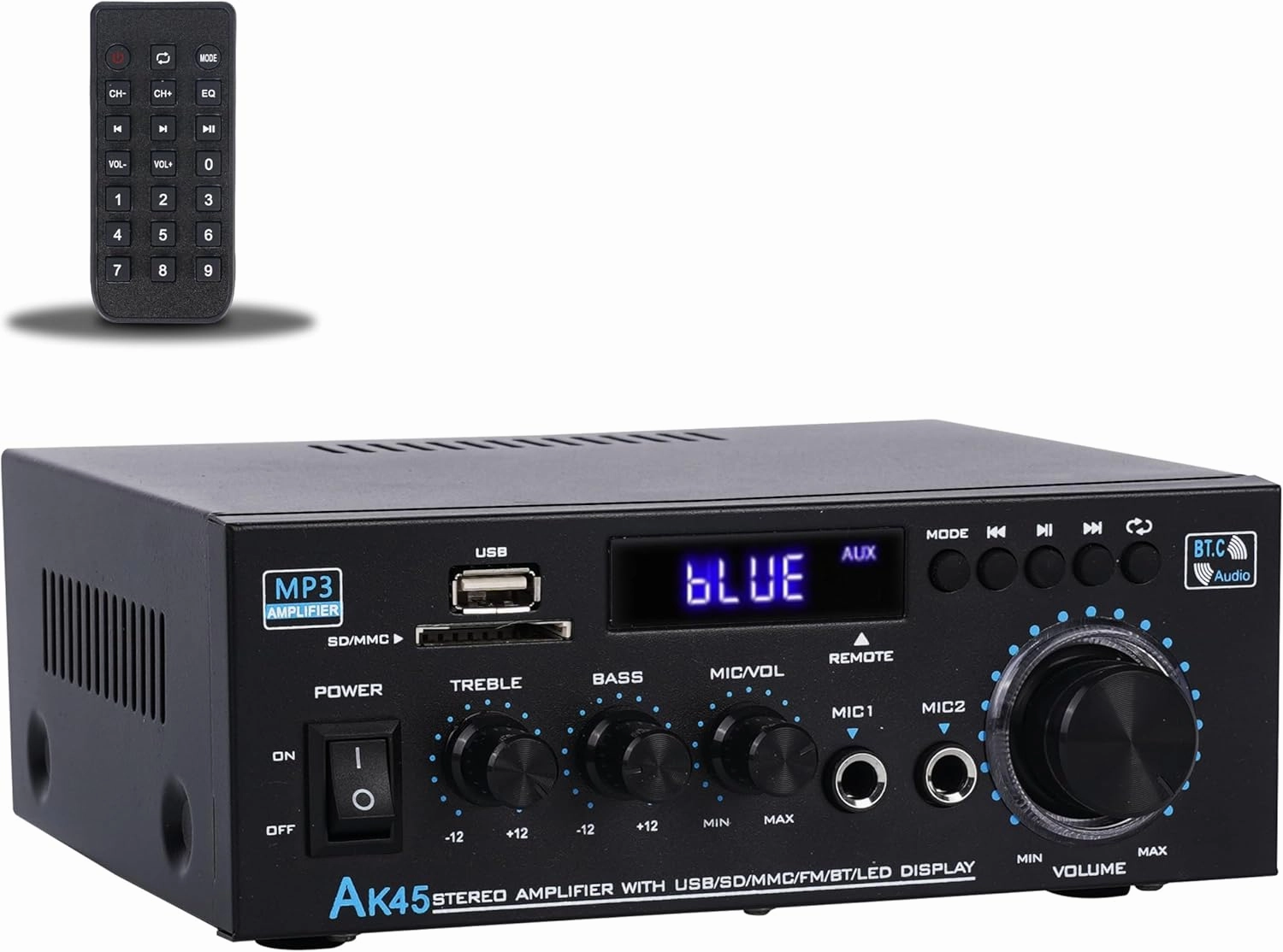 Bluetooth 5.0 Amplifier Stereo Home Audio Amp 300Wx2 Dual Channel Speaker Amplifier with FM Radio, USB, SD Card Input for Home Theater Audio Stereo System with Power Supply and Remote integrated amplifier,stereo receiver,hi-fi amp combo,