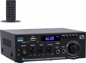 Bluetooth 5.0 Amplifier Stereo Home Audio Amp 300Wx2 Dual Channel Speaker Amplifier with FM Radio, USB, SD Card Input for Home Theater Audio Stereo System with Power Supply and Remote integrated amplifier,stereo receiver,hi-fi amp combo,