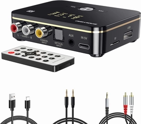 Bluetooth 5.0 Audio Receiver Transmitter 2 in 1 with Remote, Bluetooth Hi-Fi Audio Adapter with 3.5mmRCA,COAXIAL,Optical,NFC,Aptx-LL for Home and Car Stereo, AV Receiver or Amplifier wireless audio bridge,Bluetooth transmitter,WiFi audio link,