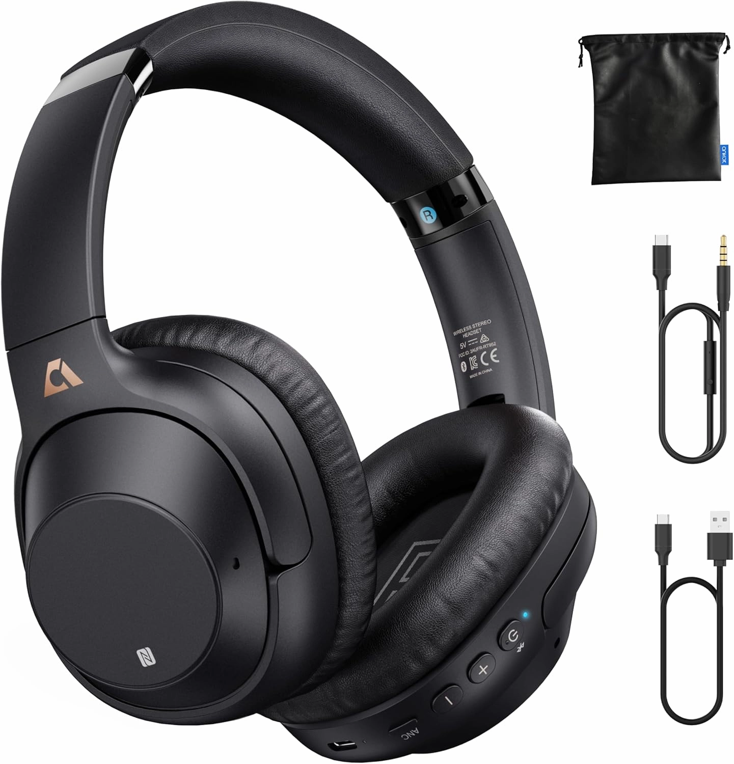 Bluetooth 5.2 Hybrid Active Noise Cancelling Headphones for Airplane Travel, 90H Playtime Wired and Wireless Over Ear ANC Headset for Adults, Android, Home Office noise cancelling headphones,ANC headphones,travel headphones,