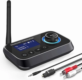 Bluetooth 5.3 Transmitter Receiver for 2 Headphones 3-in-1 Audio Adapter with Bypass Low Latency LCD Display ON/OFF Switch Volume Control Optical AUX RCA for Headphone Speaker TV Home Stereo wireless audio bridge,Bluetooth transmitter,WiFi audio link,