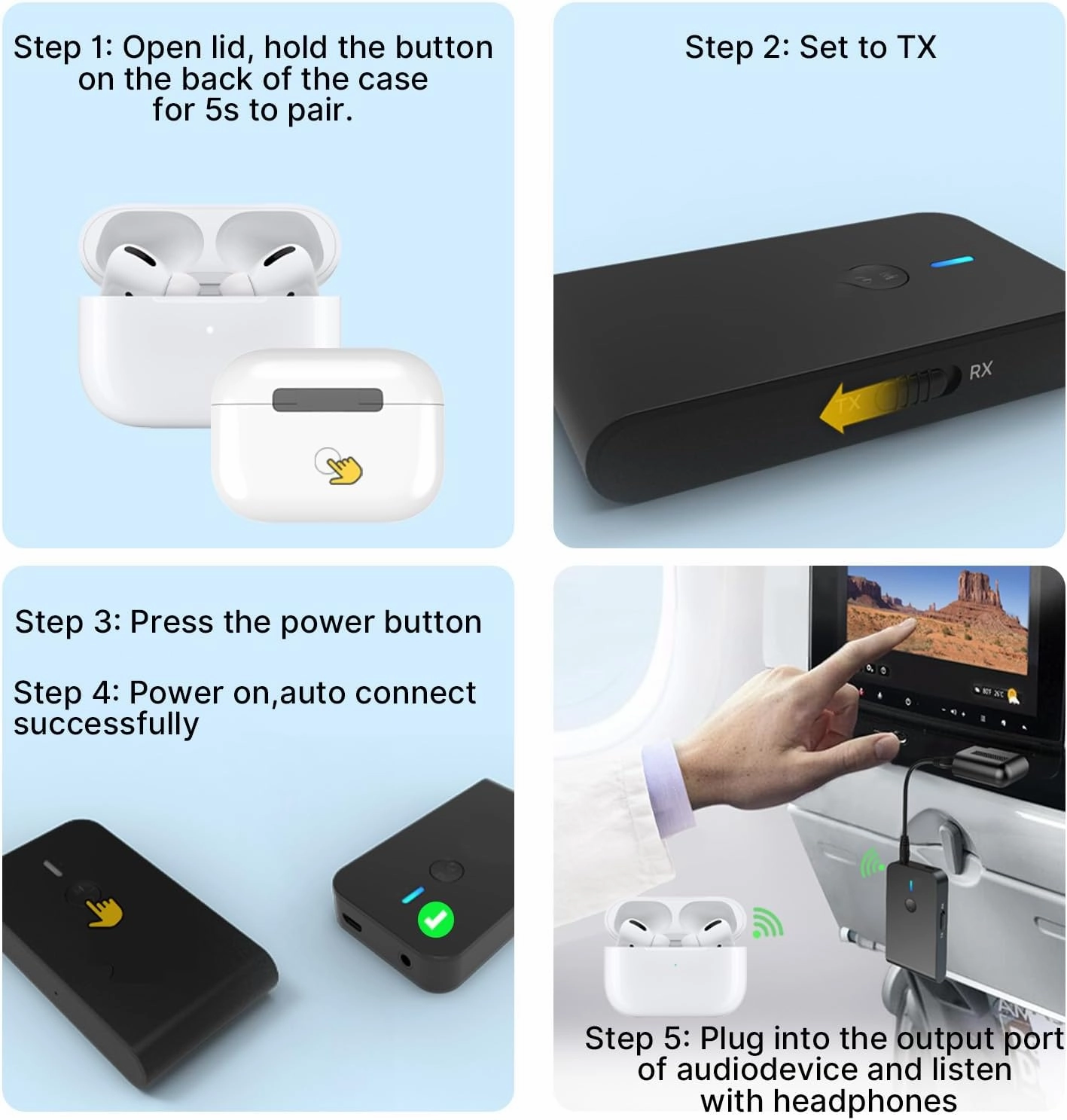 Bluetooth 5.3 Transmitter Receiver for TV and Wireless Headphones, 2-in-1 Bluetooth Adapter, Wireless Transmitter for TV, PC, MP3, Gym, Airplane Use with Any 3.5 mm Audio Jack