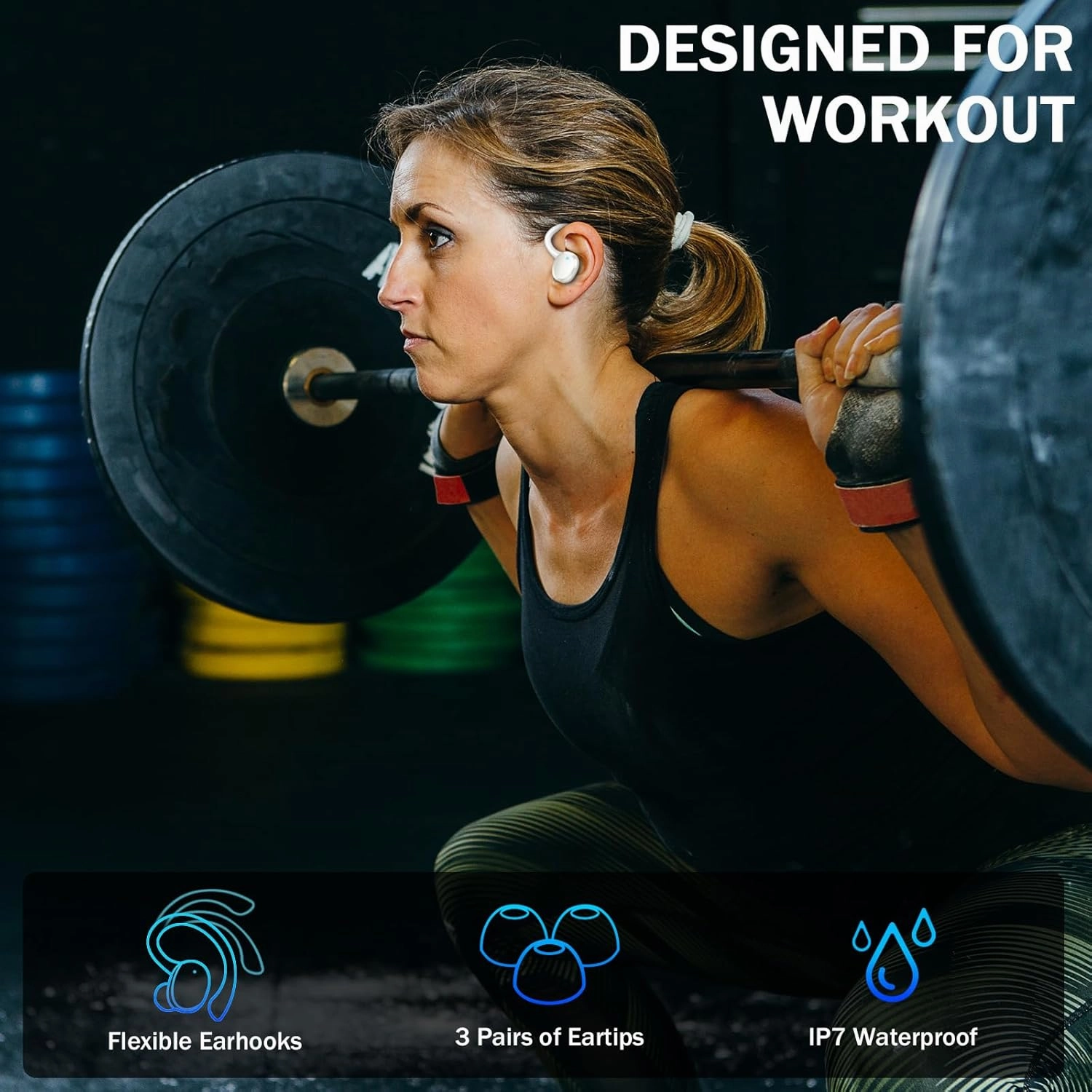 Bluetooth 5.4 Headphones Sport, 2025 Wireless Earbuds Bass Hi-Fi Stereo Over Ear Buds, 56Hrs Noise Cancelling Headset with Earhook, IP7 Waterproof Earphones Workout Running for Laptop Pad Android iOS