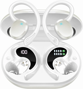Bluetooth 5.4 Headphones Sport, 2025 Wireless Earbuds Bass Hi-Fi Stereo Over Ear Buds, 56Hrs Noise Cancelling Headset with Earhook, IP7 Waterproof Earphones Workout Running for Laptop Pad Android iOS over-ear headphones,closed back headphones,wireless stud