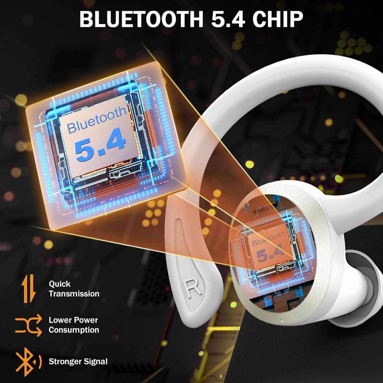 Bluetooth 5.4 Headphones Sport, 2025 Wireless Earbuds Bass Hi-Fi Stereo Over Ear Buds, 56Hrs Noise Cancelling Headset with Earhook, IP7 Waterproof Earphones Workout Running for Laptop Pad Android iOS