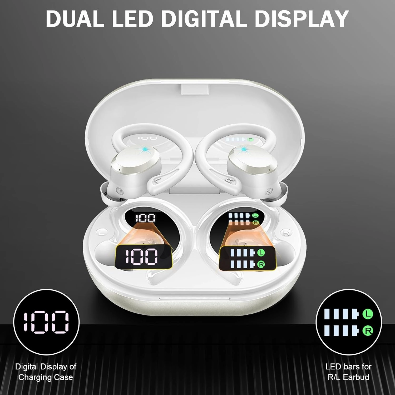 Bluetooth 5.4 Headphones Sport, 2025 Wireless Earbuds Bass Hi-Fi Stereo Over Ear Buds, 56Hrs Noise Cancelling Headset with Earhook, IP7 Waterproof Earphones Workout Running for Laptop Pad Android iOS